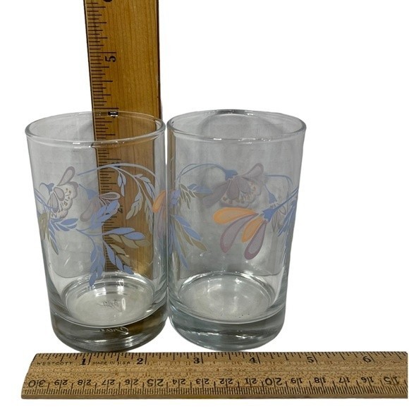 Vintage Libbey Crisa Floral Print Breakfast Juice Glasses Blue Pink 5 Oz 2 Set - Picture 11 of 11